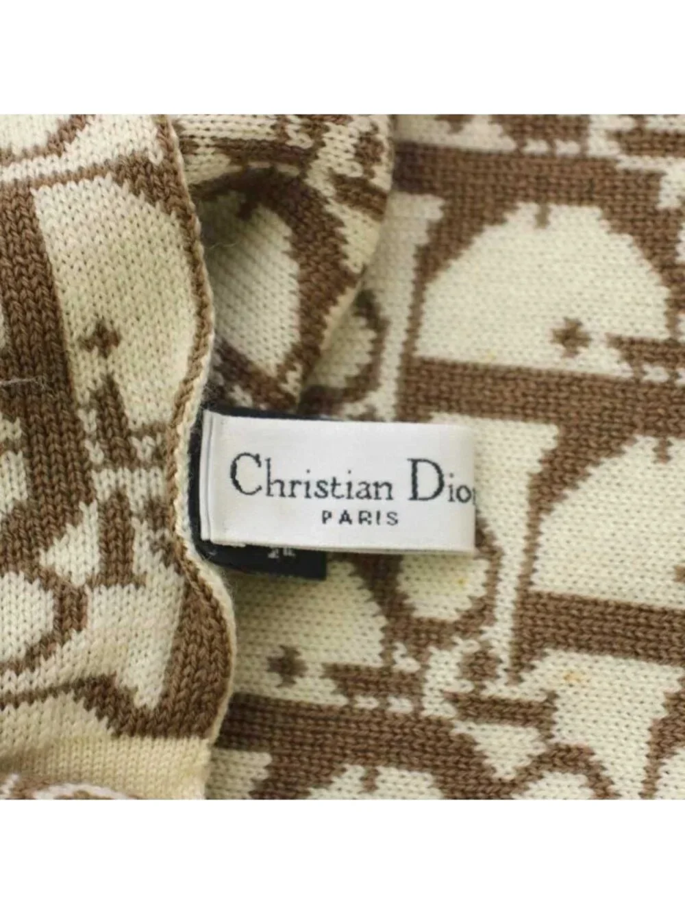 Dior Scarf Shawl All Over Print Wool Ivory Brown